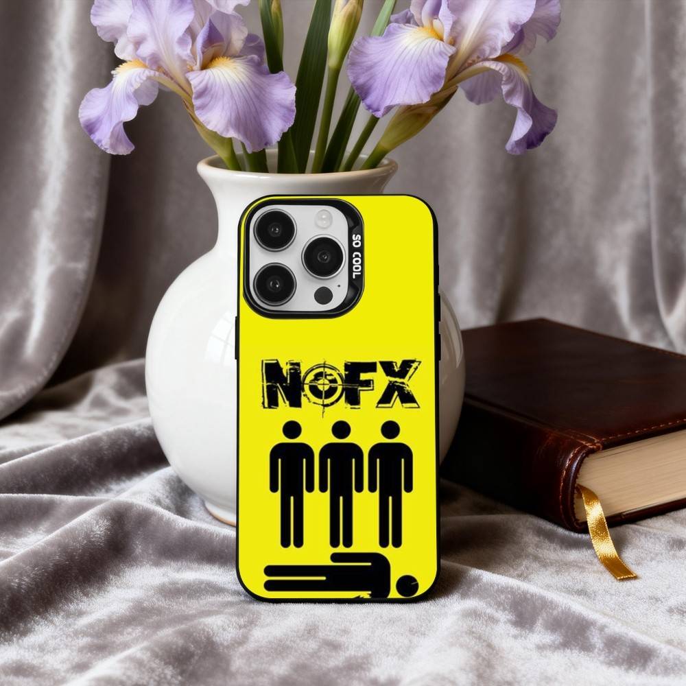 Панк Чехол для телефона с изображением группы N-Nofx-X Для iPhone17,16,15,14,13,12,11 Plus,Pro Max Черный Покрытие Серебряной Конфеткой