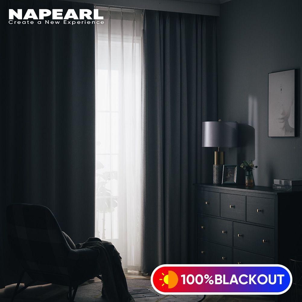 1 шт. NAPEARL 100% Блэкаут Льняная Штора Однотонная Современная Штора на Кольцах Для Спальни Гостиной Домашний Декор