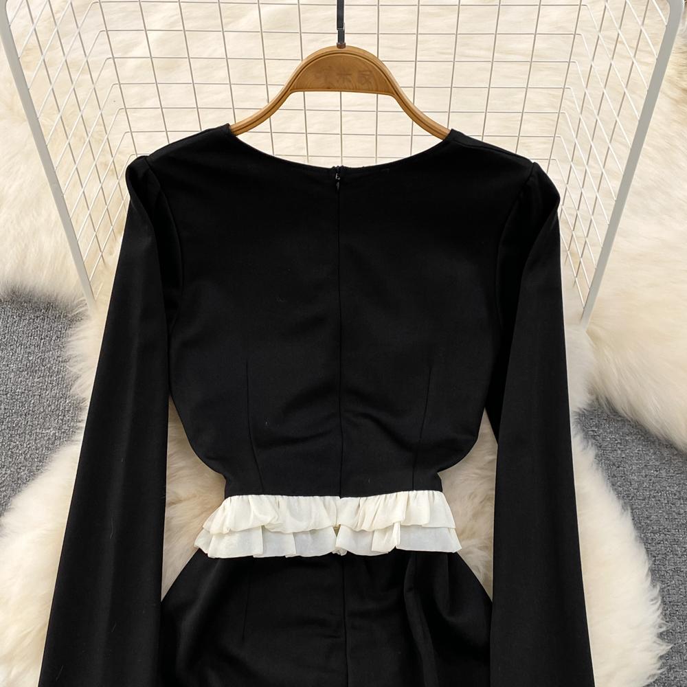 Весенне-осеннее женское платье-карандаш с оборками в стиле пэчворк, облегающее платье-карандаш, осенние винтажные черные длинные вечерние платья миди