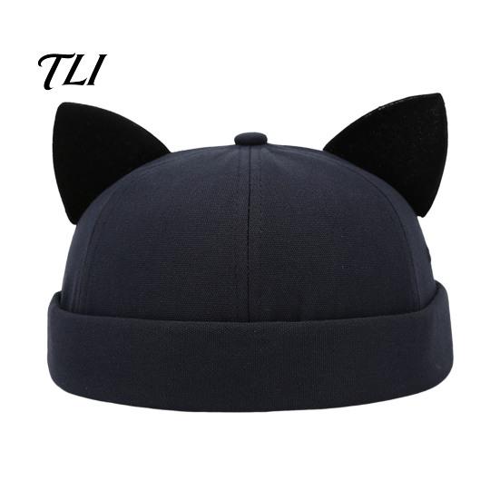 Lightweight Fashion Hat for Women Brimless Cat Ear Hat, Cute Docker Cap, Adjustable Skullcap, Stylish Outdoor Travel Cap Sailor Men Street Casual Wear