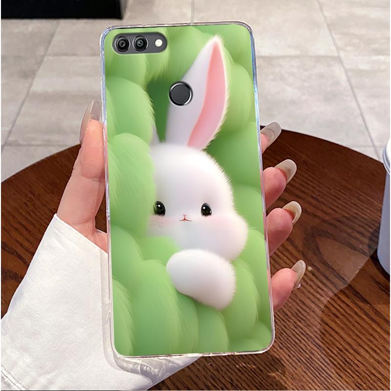 Чехол для Huawei Y9 2018 FLA-LX1 Y9 2018 Чехол Прозрачный Роскошный Милый Сердце Любви Кролик Забавный ТПУ Мягкий Силикон Чехол для Телефона Задняя Крышка