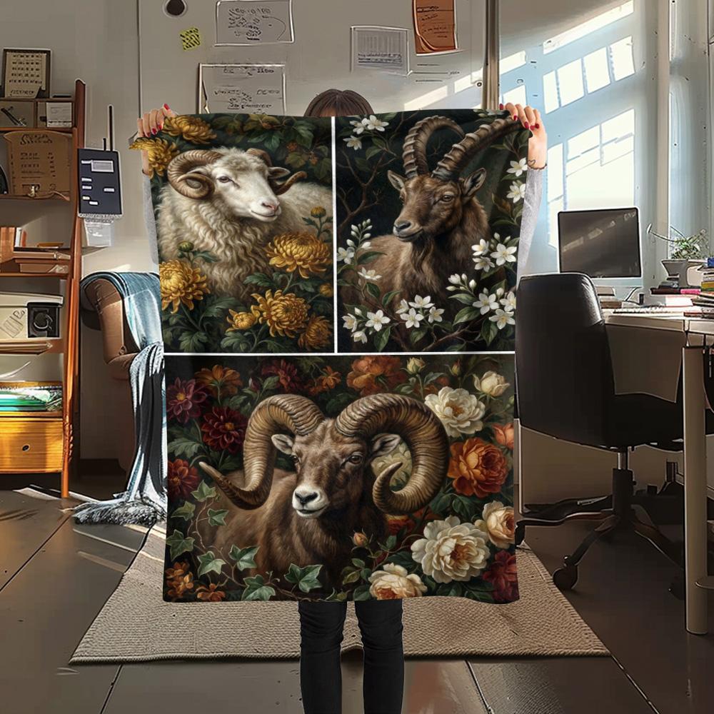 1PC Retro style Print FlAannel Blanket, High quality Comfortable for All Seasons, Home Decor, Warmth and Comfort