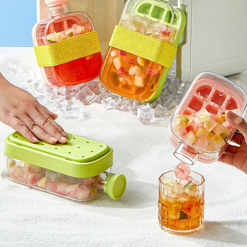 Форма для льда Бытовой пресс два в одном Чайник для льда с крышкой Лоток для льда Нулевой контакт Выемка льда Носить Соломинка Двухцелевой чайник для льда