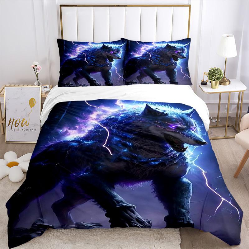 3pcs Electric Wolf Duvet Cover Set - Machine Washable, Includes 1 Cover and 2 Pillowcases, No Core Included yy251013035