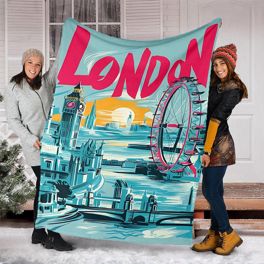 1pc London Landmarks Outdoor Blanket - Lightweight Flannel Throw For Travel, Camping, Livingroom, Couch, Chair yy251114248