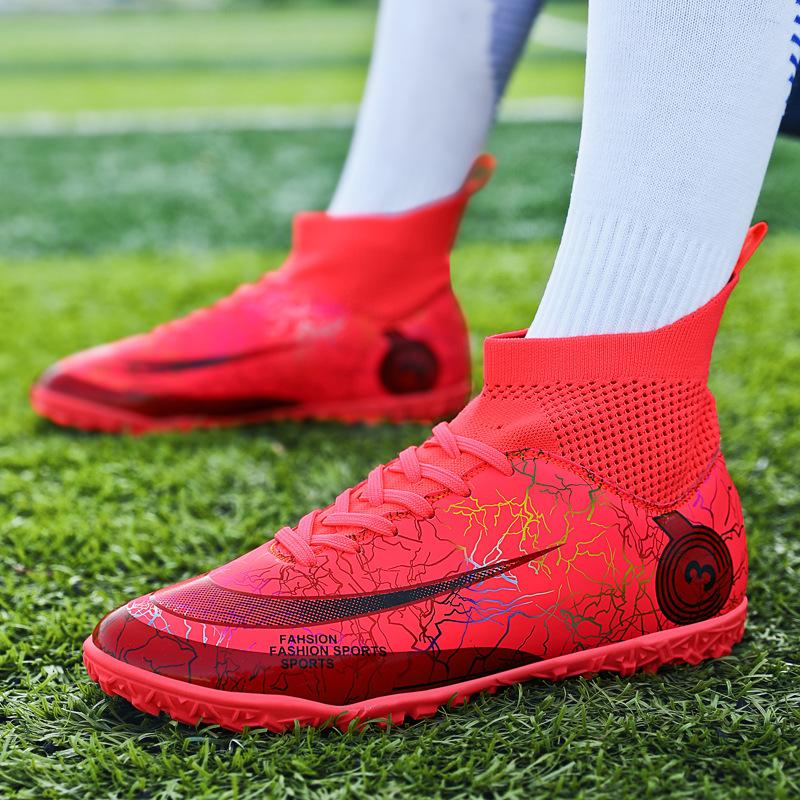 Размер 31-48 Футбольные бутсы Роналду мужские и женские высокие для взрослых студентов кампуса соревнования сломанный ноготь обувь женские тренировочные