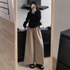 Casual High Waist Loose Long Skirt-Pants Khaki Wide Leg Trousers for Women