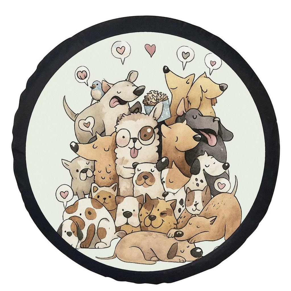 Adorable Dogs Stack Illustration Tire Cover Universal Spare Wheel Protector Durable