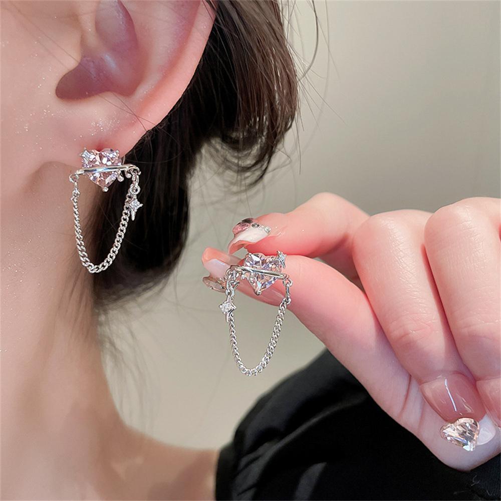 Корейские серебряные длинные серьги-кисточки в форме сердца для женщин-подростков, милые крутые серьги-подвески в форме звезды, ювелирные аксессуары