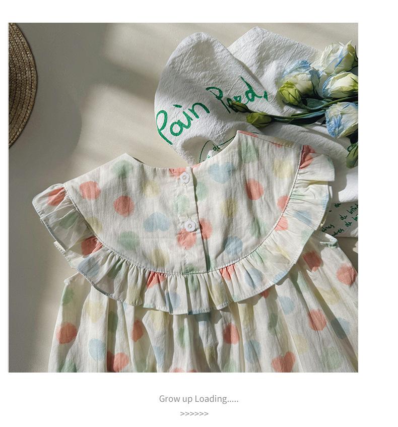 2024 летняя новая детская одежда, красочное платье в горошек для девочек, корейское платье с кукольным воротником и рюшами, детская юбка, милая