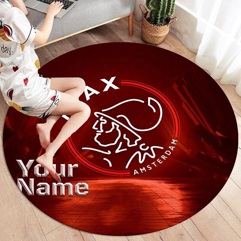 AFC Ajax Custom Name Round Area Rug,Carpet Rug for Living Room Bedroom Sofa Playroom Decor,Non-slip Floor Mat