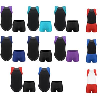 Детский трико без рукавов с круглым вырезом для мальчиков, комбинезон с шортами, комплект для соревнований по гимнастике, йоге