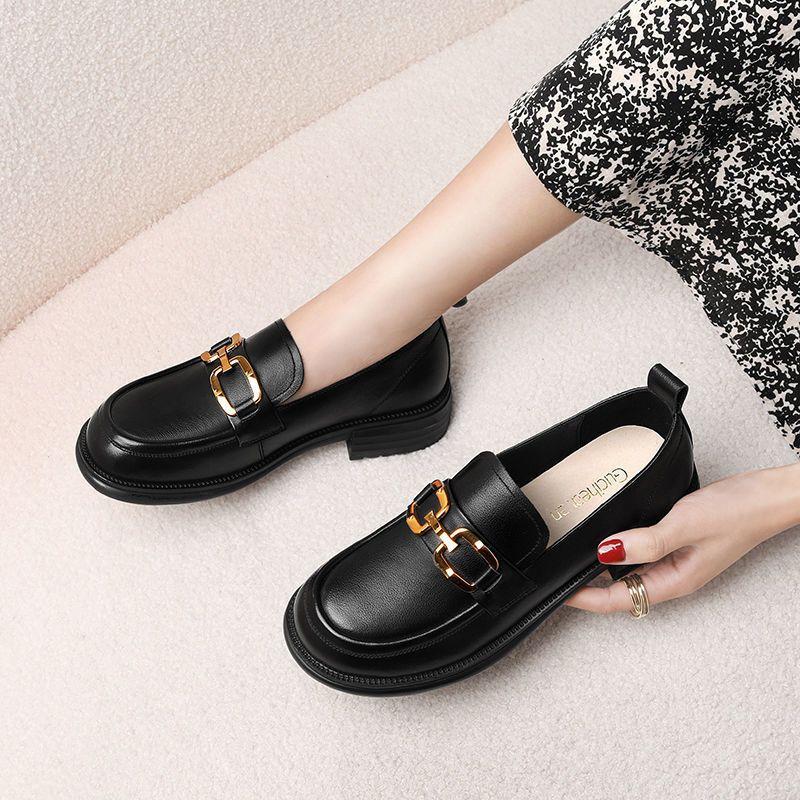 Женская летняя обувь, обычная кожаная повседневная обувь для женщин 2024 года, мокасины с квадратным каблуком, корейский стиль, весна, стильная