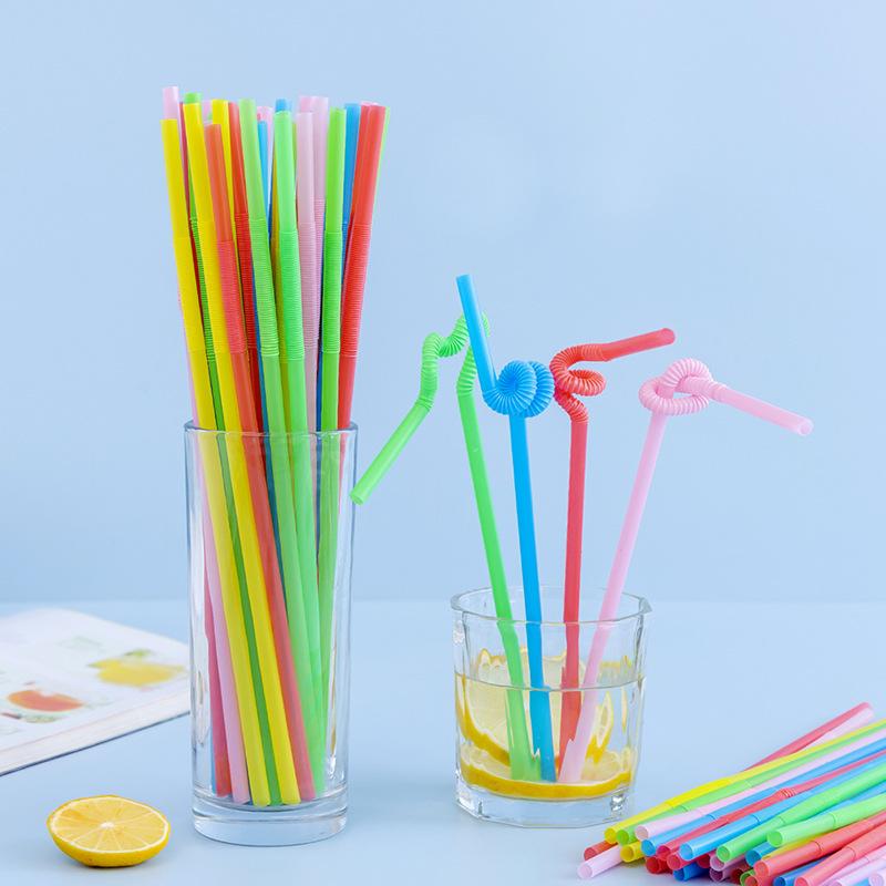 Disposable Art Long Straw Bendable Color Food Grade Beverage Handmade Milk Tea 100 Pack