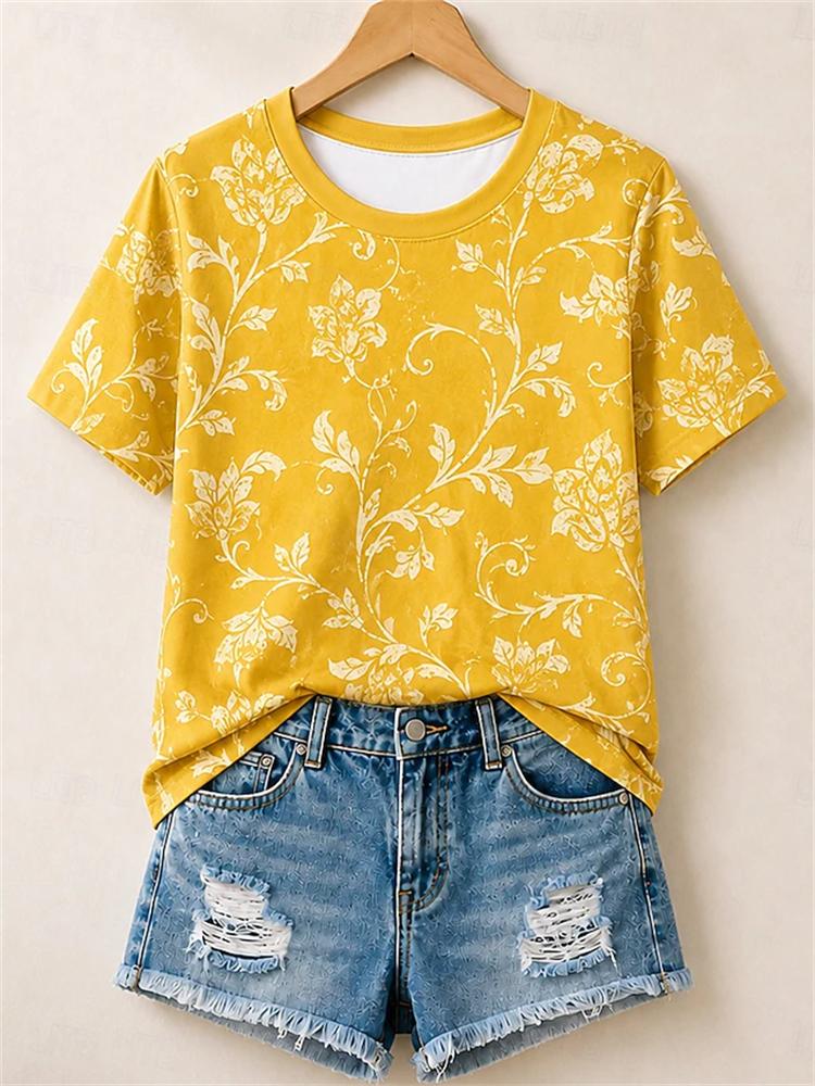 2026 Summer Minimalist Solidcolor Unisexs Tshirt Dandelion Print Crew Neck Shortsleeve Casual Streetwear Top For Unisex