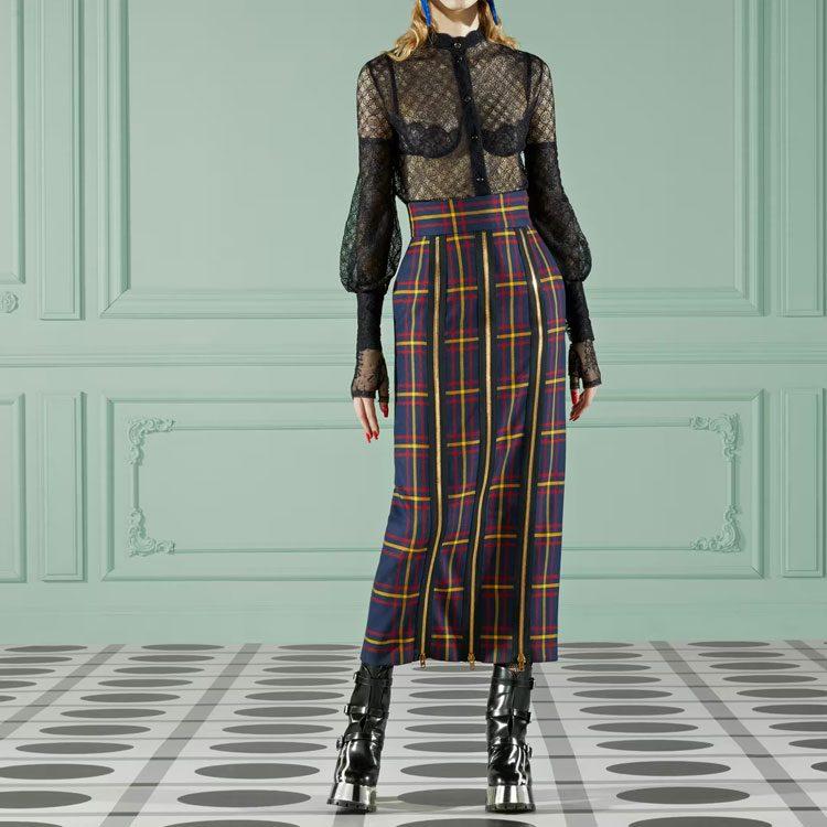 Gucci Осенне-зимняя коллекция 2022 года Повседневная длинная юбка Женская синяя 711750-ZAKFU-1149