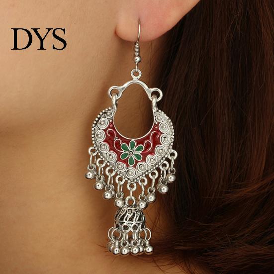 Pendientes bohemios de gancho esmaltado con borlas y campanas de flores para mujer, joyería para banquetes y fiestas