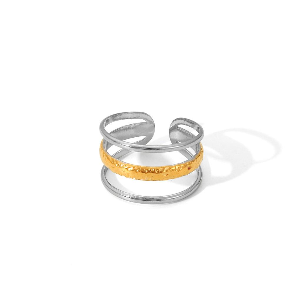 Титановое Стальное Кольцо Трехслойное Линия Открытое Кольцо 18K Золото Нержавеющая Сталь Полоса для Женщин Невыцветающее
