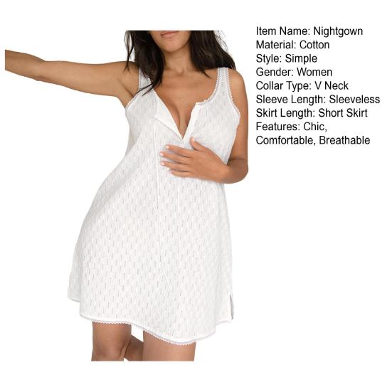 Женская ночная рубашка без рукавов, хлопковая кружевная сорочка, ночная рубашка с V-образным вырезом, на шнуровке, ажурная пижама Babydoll, летний короткий халат