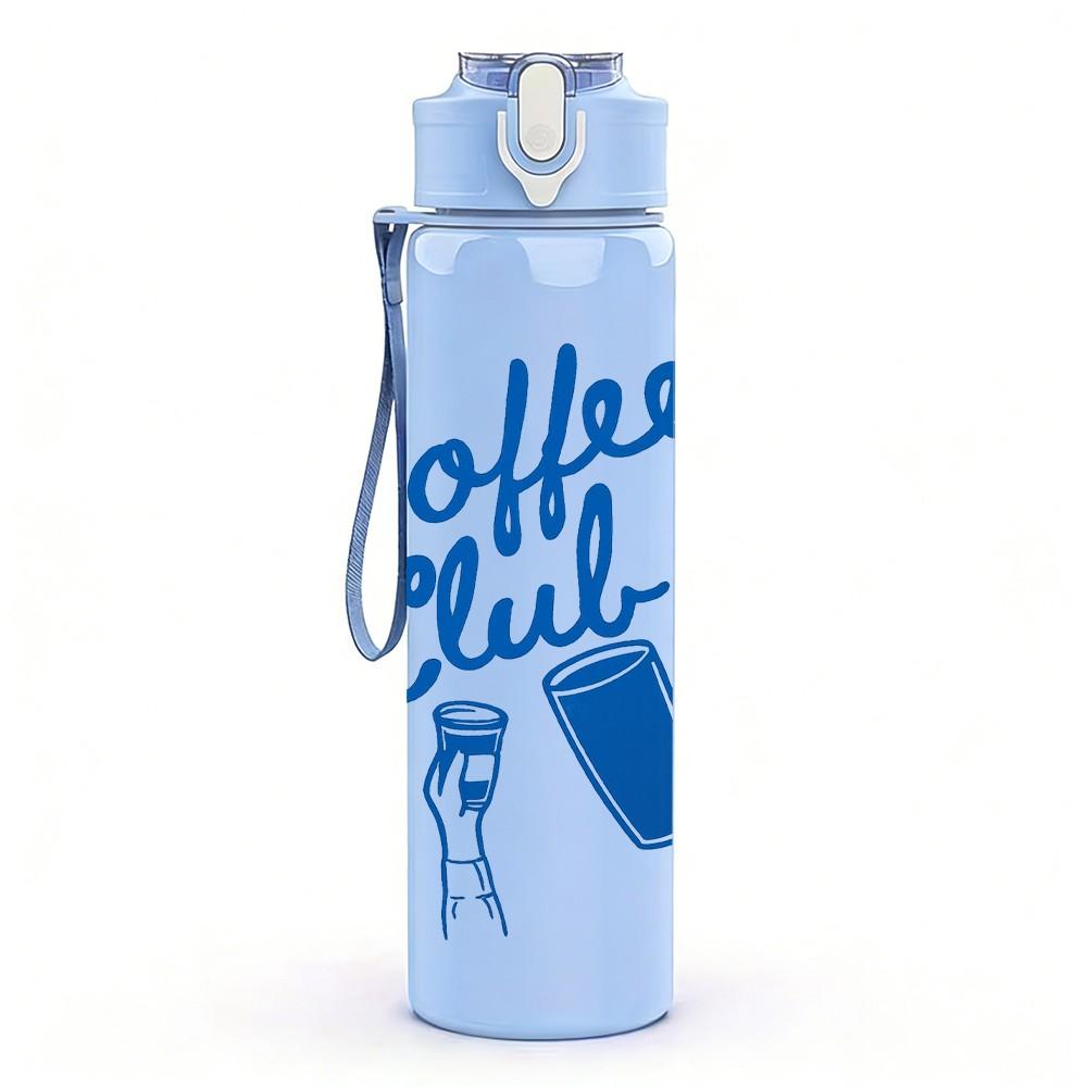 1PC Coffee Club Cup Drink Retro Print 750ml Color Plastic Sports Water Bottle Leakproof Flip Straw Lid Suitable for Sports Office Home Use