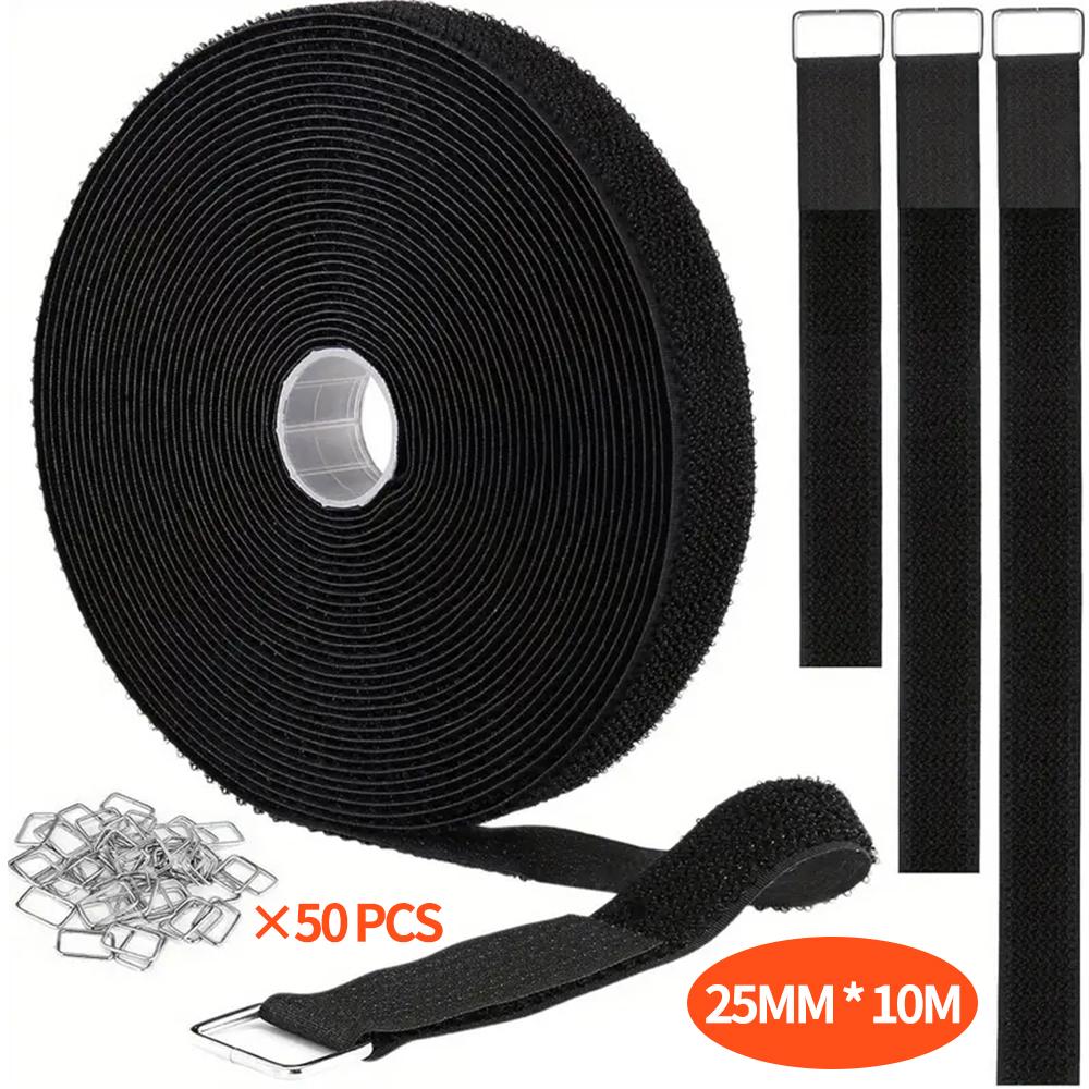 32ft Hook and Loop Straps with 50 Buckles Adjustable Fastening Cable Straps Cut-to-Length Cinch Strap for Organizer or Storage