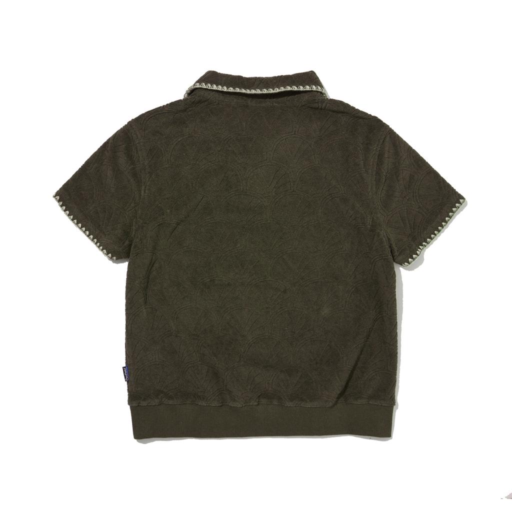 Курортный свитшот Penfield с узором «ракушка», махровый, с воротником-поло, оливковый_Fr2Kt203