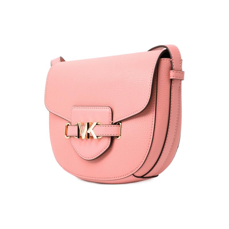MICHAEL KORS Reed front brand logo cowhide and artificial leather saddle bag shoulder crossbody bag medium women's pink