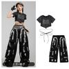 Girls Jazz Dance Outfit Set Short Sleeve Crop Top Graffiti Pants Street Style Performance Costume Kids Teens