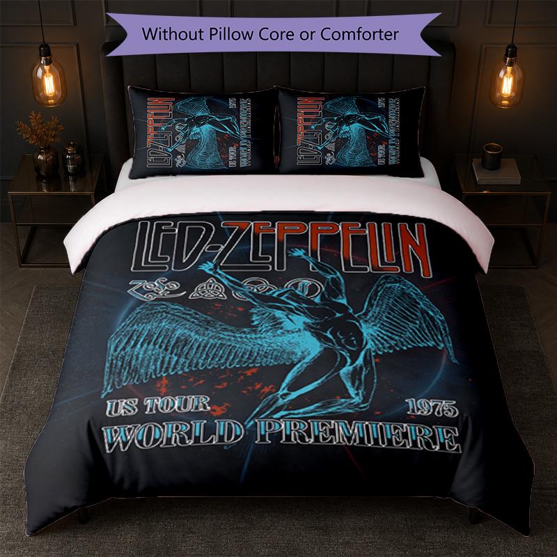 Led Zeppelin Print 3Pcs Bedding Set Duvet Cover With Two Pillowcases Soft Bed Linen For Household Bedroom