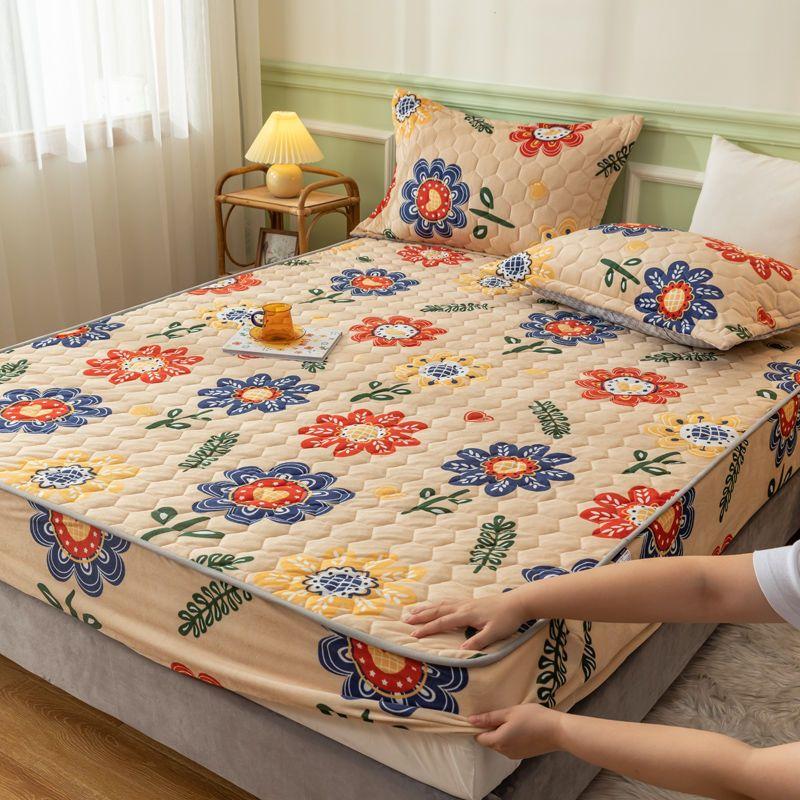 Плюшевый утолщенный стеганый наматрасник, теплый мягкий кристаллический бархатный стеганый матрас King Queen, простыня, не включая наволочку