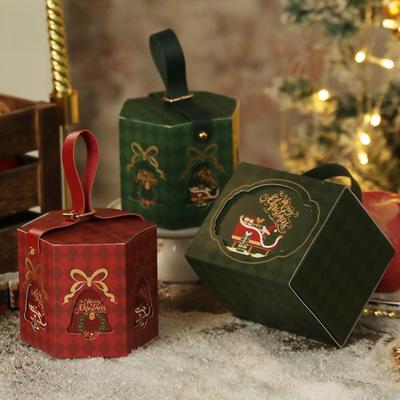 Рождественская подарочная коробка с ручкой, мультяшные фрукты, конфеты, угощения, сладости, шоколад, коробка для хранения, шестиугольная, квадратная, бумажная упаковочная коробка, товары для вечеринок