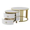 Rounded Edge Coffee Table with 2 Drawers Strong Load-bearing Spacious Desktop High-Gloss Marble Pattern Tea Table Living Room