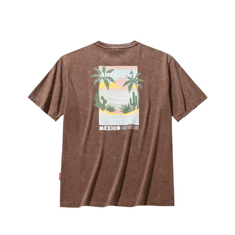 Anta X Коллаборация Roxy Серия Life Удобная Простая Универсальная Свободная Футболка с коротким рукавом и принтом букв с круглым вырезом Женская футболка 162528110-2