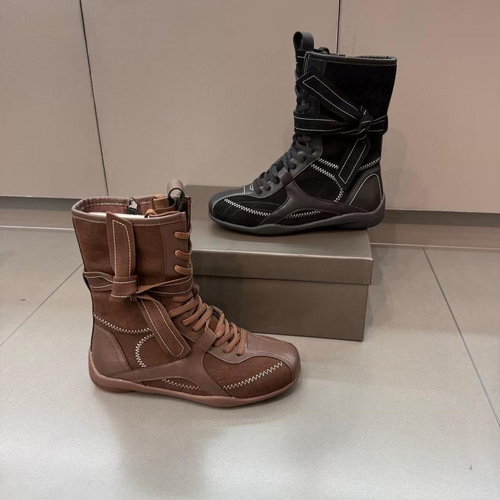 Осенние ретро мартинсы на внутренней платформе женские коричневые боксерские ботинки матовая кожа круглый носок шнуровка спортивные ботинки короткие ботинки