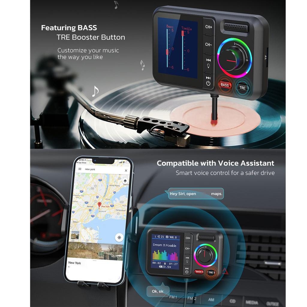 Автомобильный беспроводной адаптер Handsfree FM-передатчик с поддержкой воспроизведения MP3 и быстрой зарядки PD20W Интеллектуальная зарядка