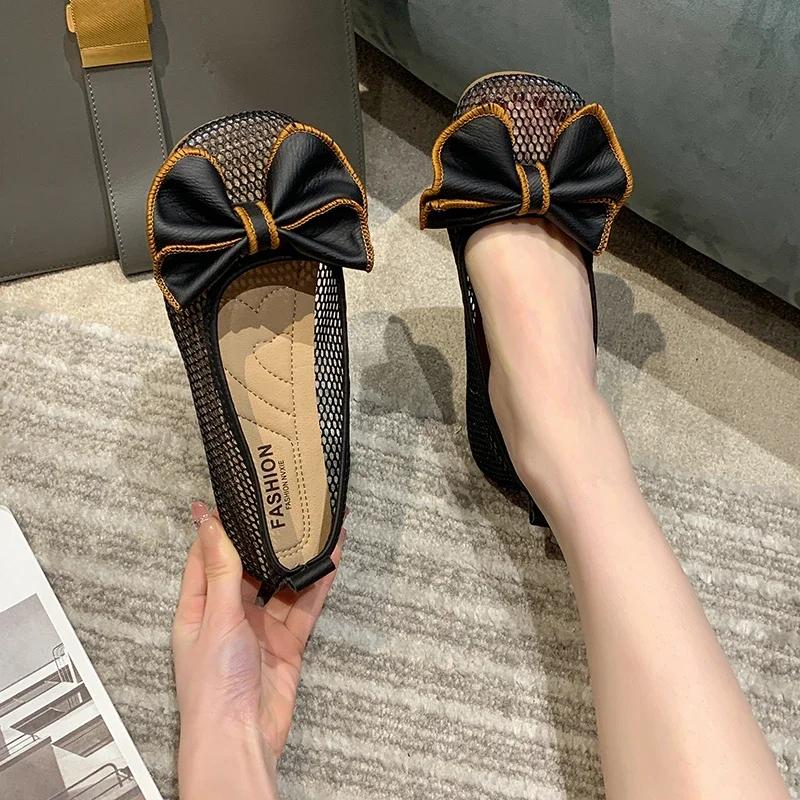 Модная высококачественная обувь для женщин, сетчатые женские туфли на плоской подошве, модные однотонные повседневные туфли на плоской подошве, горячая распродажа, женская обувь с бабочкой и узлом Zapatos