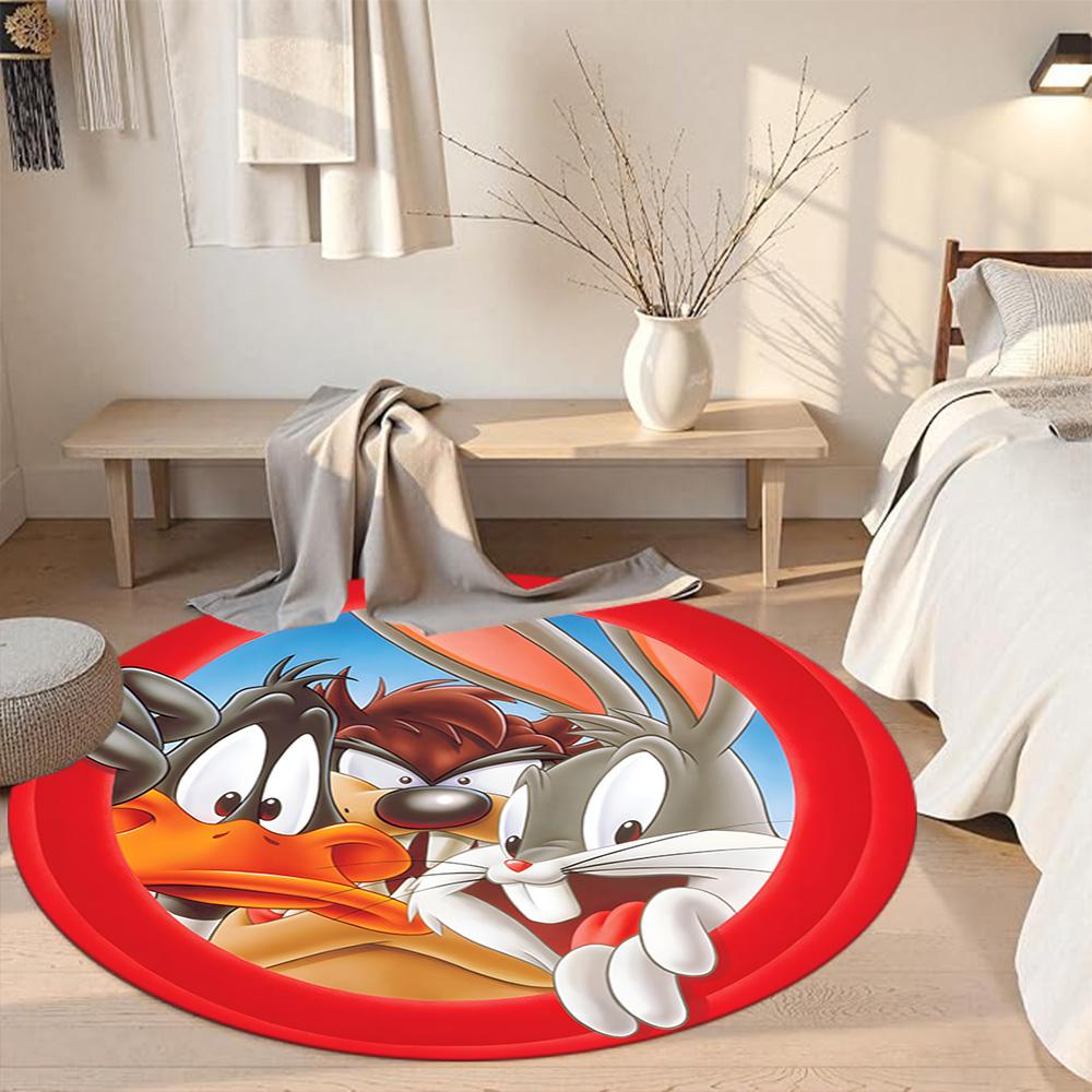 Looney Tunes Round Carpet Perfect for Game Room Bedrooms Outdoor Hallway Anti-slip Round Rug Anime Office Decor Perfect Gift for Friends Family
