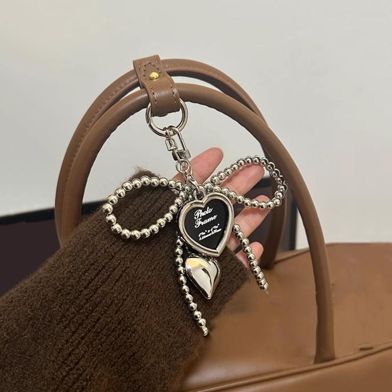 Милый кулон в виде бантика и сердца, креативный, нежный, с бусинами, женский, для девочки, подвеска для сумки, рюкзака, CLE