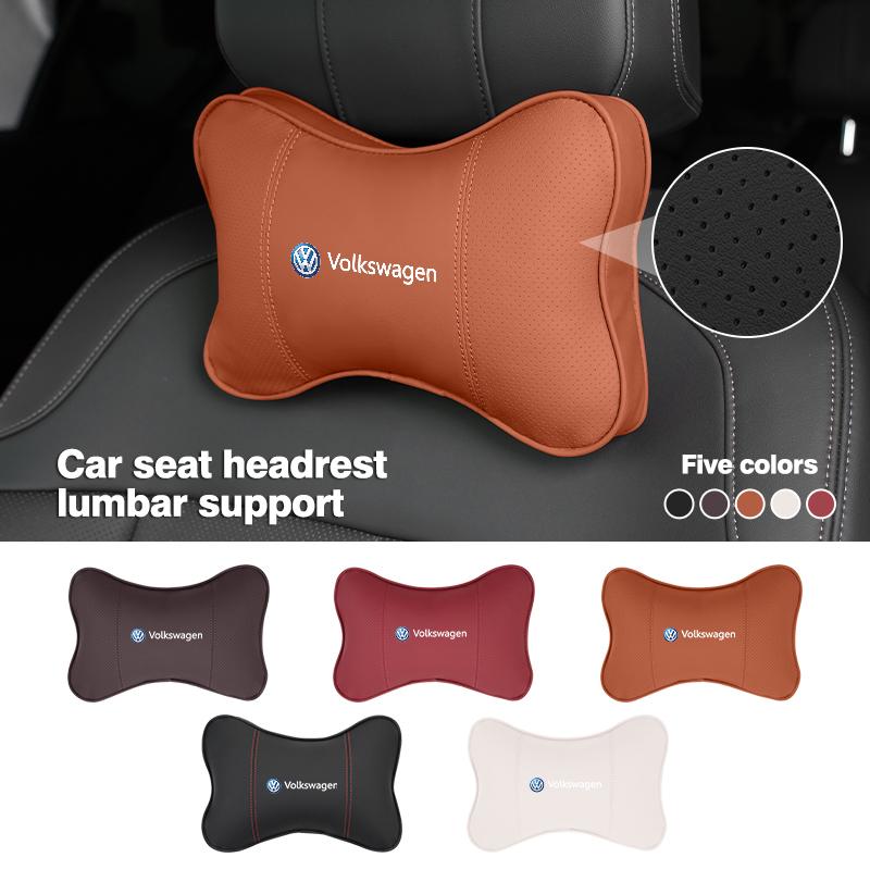 Leather Car Headrest Lumbar Support Cushion Perforated Pillow For Volkswagen VW Scirocco Jetta Beetle Golf 4 5 6 Passat Polo B5 zj2