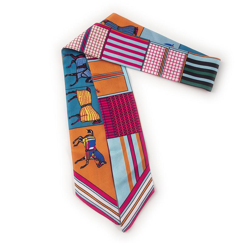 Женский весенне-летний шелковый платок-повязка на голову - Свежий оранжево-желтый шейный платок, резинка для волос, лента для ручки сумки