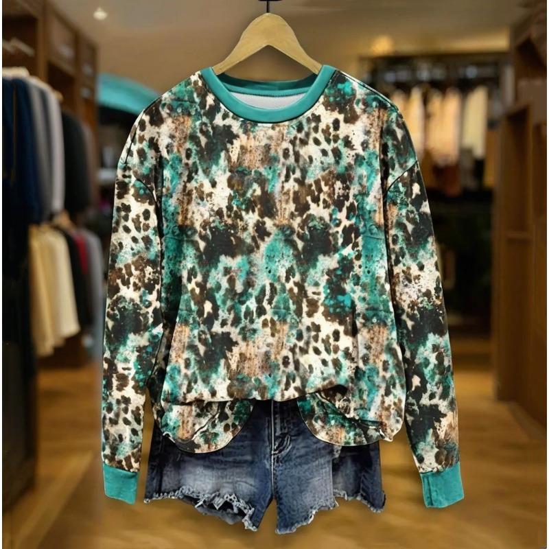 Леопардовый пэчворк Женская толстовка с капюшоном Осень и зима Круглый вырез Длинные рукава Цветной принт Повседневная одежда Мода Оверсайз St