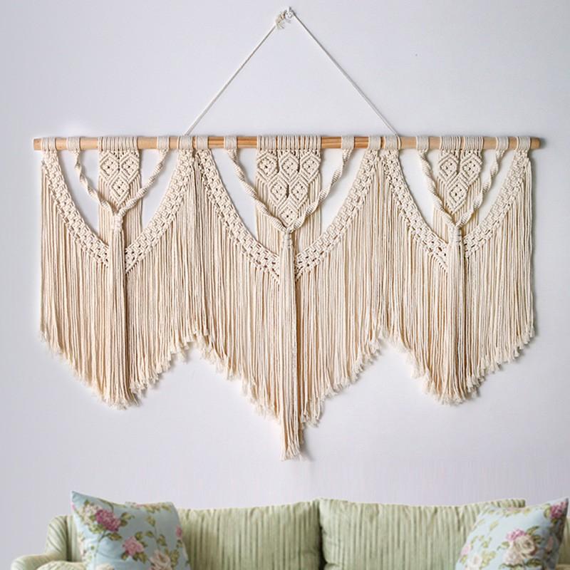 Handwoven Bohemian Tapestry Wall Hanging Decor Living Room Bedroom Minimalist Cotton Macrame Door Divider