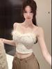 Элегантный strapless топ-камисоль с кружевом и перьями, с меховой подкладкой, женский осенне-зимний бандо-топ