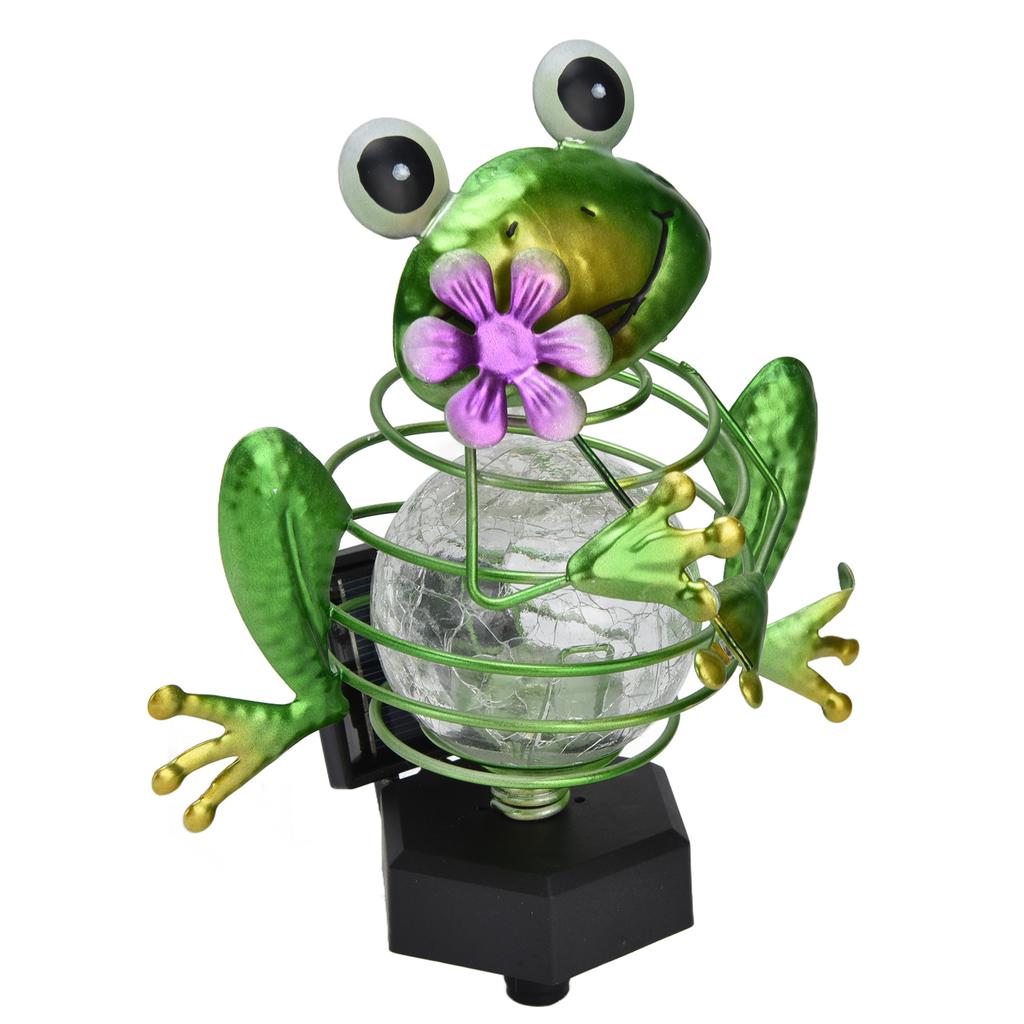 Уличный светильник-фигурка лягушки, теплый светодиодный свет, шар из потрескивающего стекла, садовый колышек-светильник для газонов, террас, дворов