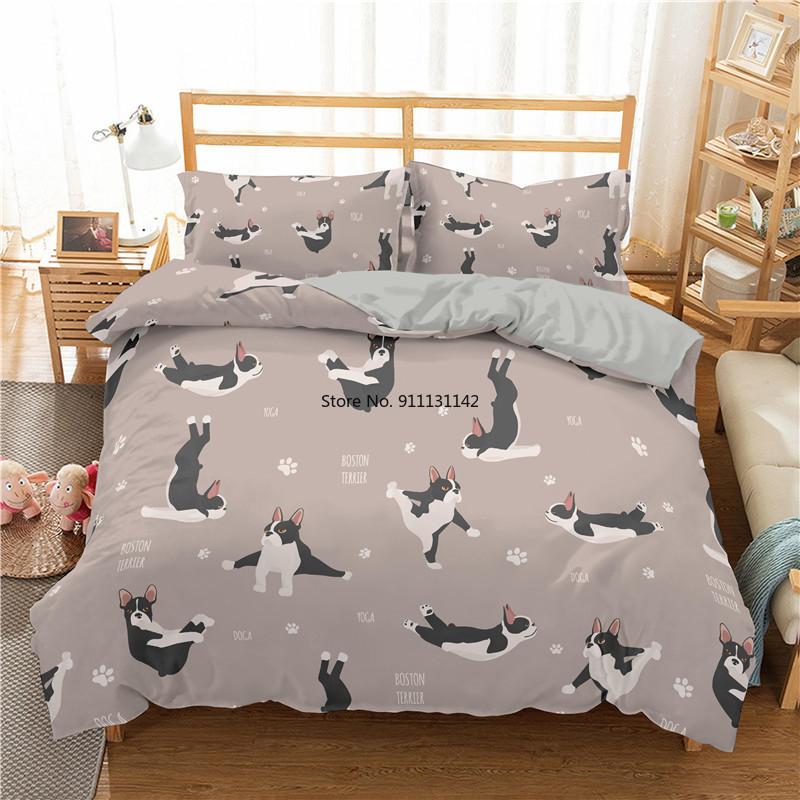 Cartoon Sausage Dog Pattern Down Bedcover Pillowcase 3D Cute Animal Bedding Set 2/3 Twin Queen Large Bedroom Cover