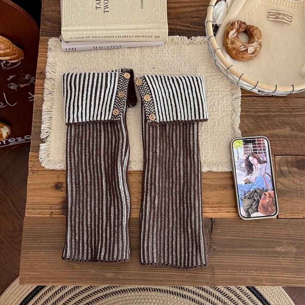 1 Pairr Vertical Striped Cuffed Leg Warmer Thickened Knit Knit Leg Sleeve Autumn Winter Wear