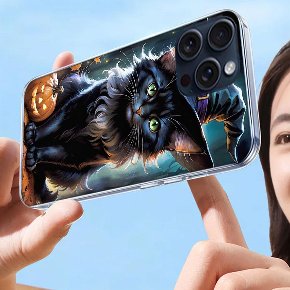 Halloween Magic Cat Clear Phone Case For Iphone 17 Air 16 Pro Max 15 Pro 14 Plus 17E 16E 11 13 12 Mini Cover Cases Fundas Cell T