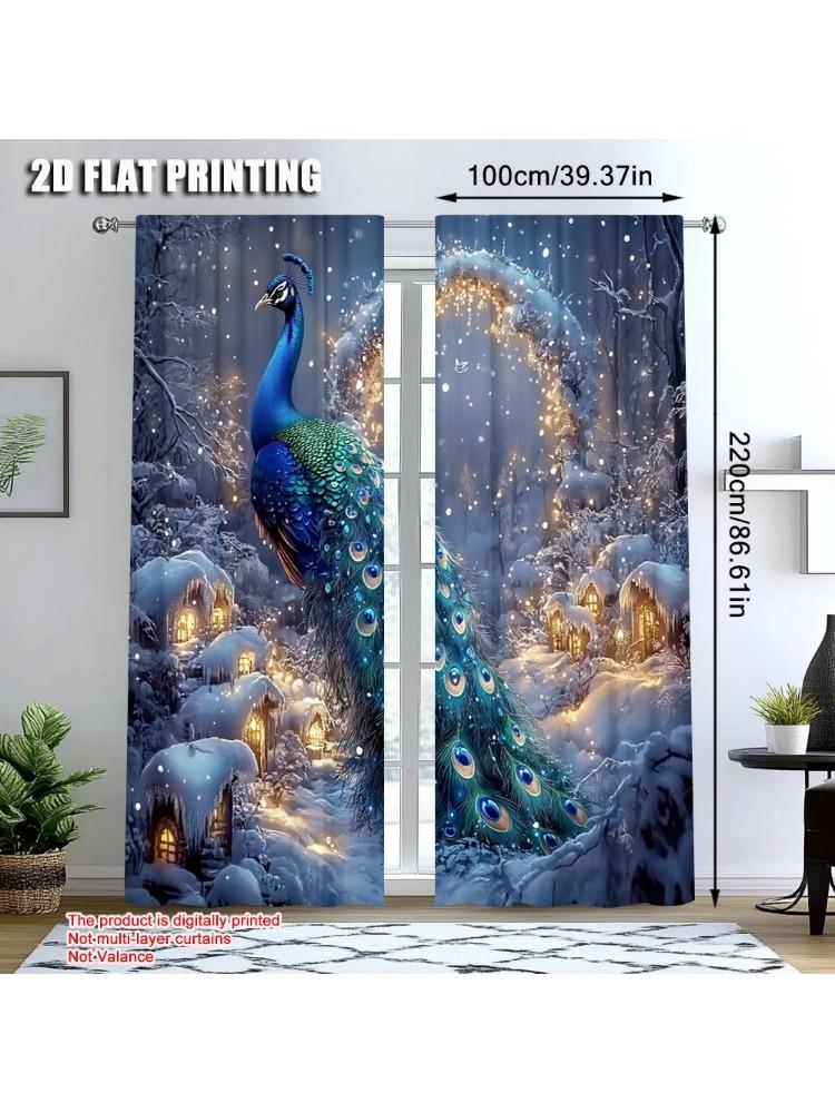 2pcs, Popular Curtains print Peacock Theme Polyester (without rod) Art Deco Festive for Living Room, Bedroom & Home