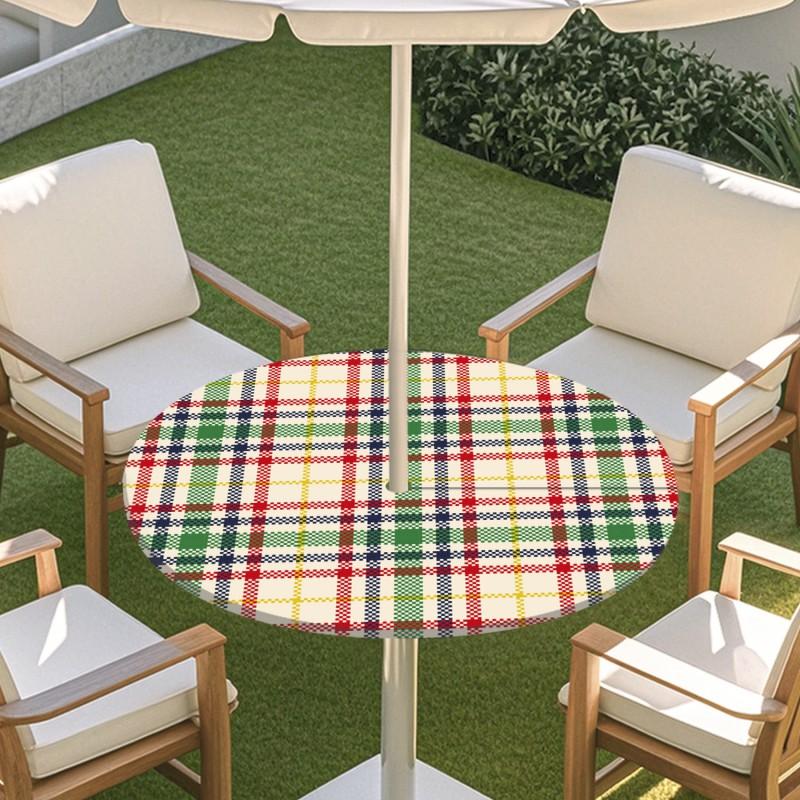 Outdoor Round Table Cover With Umbrella Hole Elastic Edge Waterproof Dustproof Patio Garden Tablecloth
