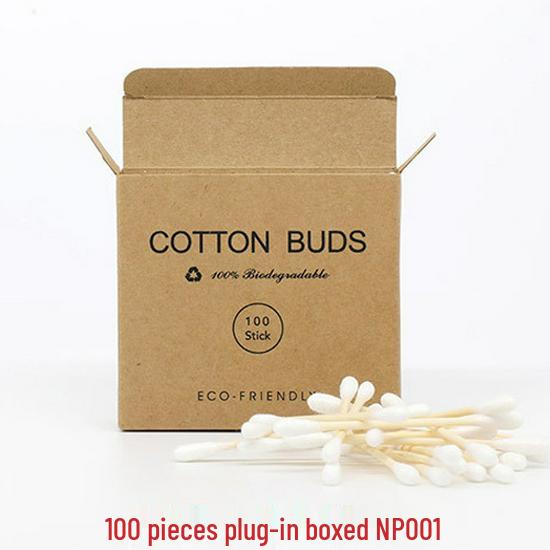 Box of 200 Double-Headed Bamboo Cotton Swabs for Ear Cleaning & Makeup Removal
